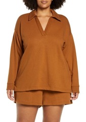 Madewell Oversize Cotton & Hemp Polo Sweatshirt in Dried Acorn at Nordstrom