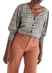 Madewell Plaid Smocked Cuff Button Front Shirt