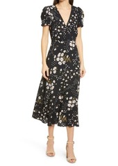 Madewell Puff Sleeve Wrap Front Midi Dress in Printmix Floral Almost Black at Nordstrom