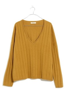 Madewell Resourced Cashmere Stitched Rib V-Neck Sweater in Copper Gold at Nordstrom
