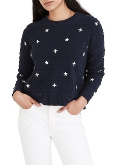 Madewell Sandlin Embroidered Cotton Sweater in Juniper Berry at Nordstrom