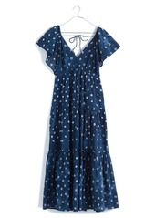 Madewell Shibori Tie Back Tiered Cotton Midi Dress
