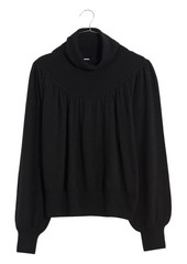 Madewell Shirred Balloon Sleeve Turtleneck Sweater in True Black at Nordstrom