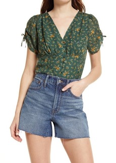 Madewell Silk Evie Tie-Sleeve Top in Forest at Nordstrom