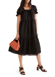 Madewell Square Neck Tiered Midi Dress in True Black at Nordstrom