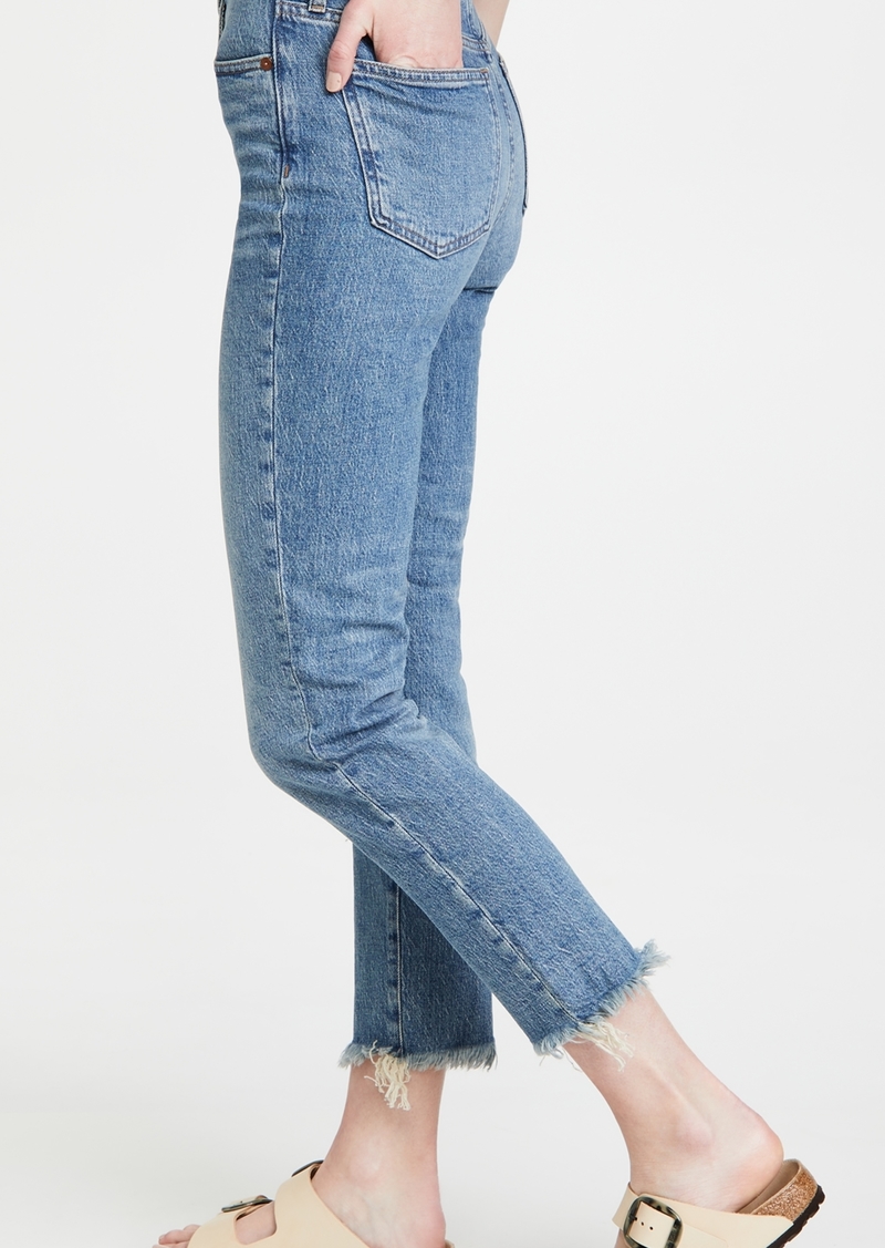 The Tall Perfect Vintage Straight Jean in Kingsbury Wash: Knee-Rip Edition