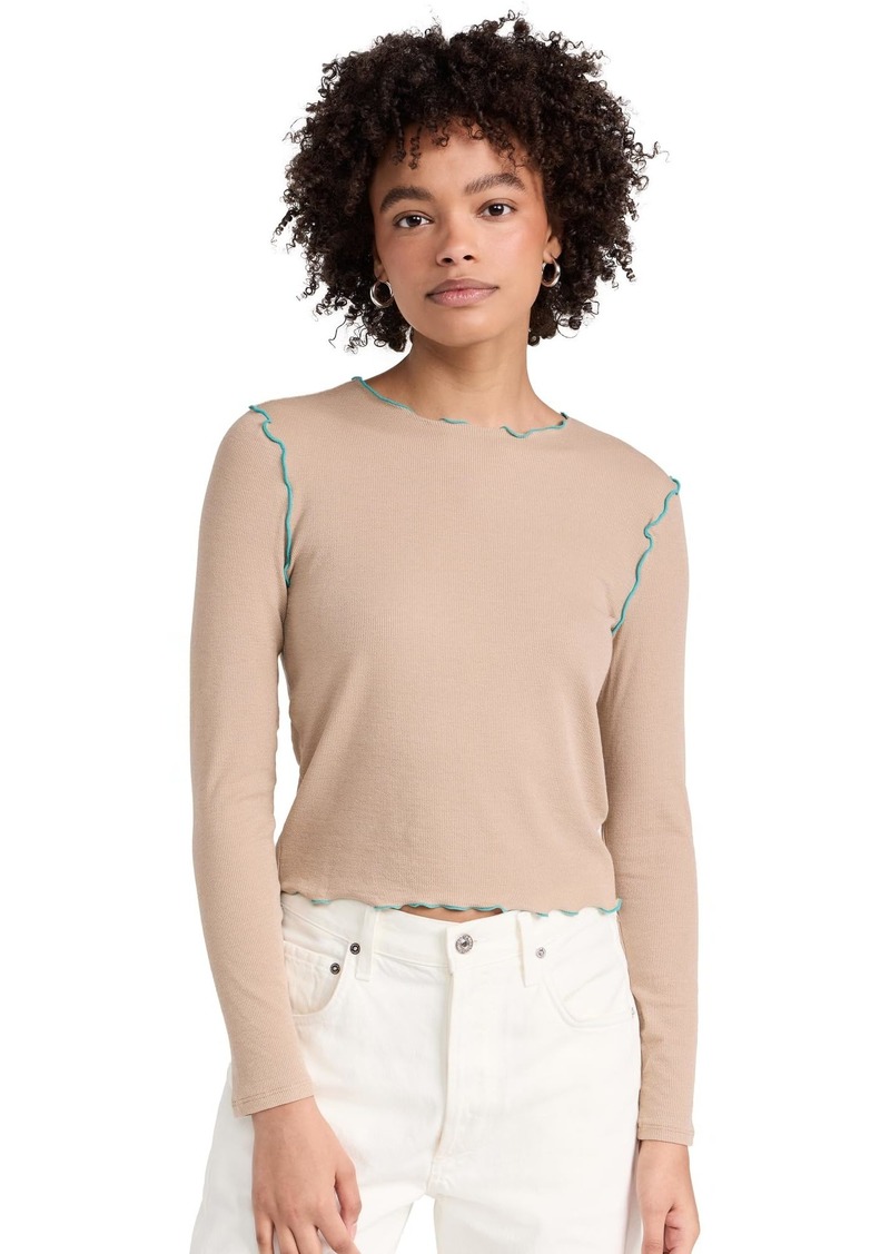 Madewell Women's Contrast Stitched Crew Neck Crop Tee  Tan XS