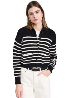Madewell Women's Ribbed Polo Cardigan Sweater in Stripe  L