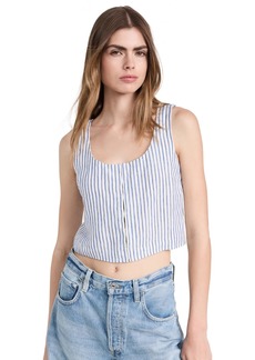 Madewell Women's Scoopneck Crop Tank in Stripe 100% Linen