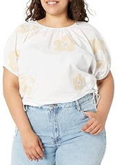 Madewell Plus Embroidered Poplin Puff-Sleeve Cutout Crop Top