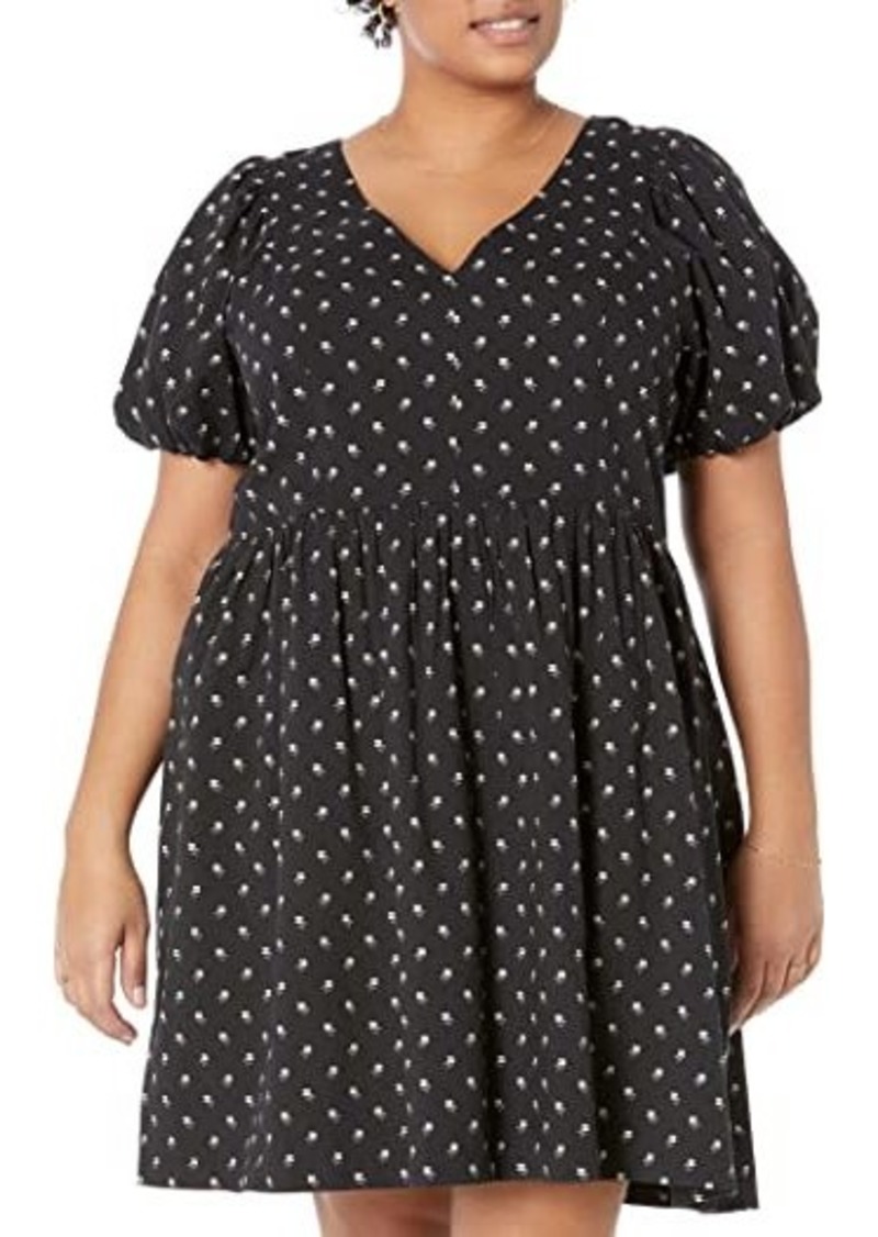 Madewell Plus V-Neck Puff-Sleeve Mini Dress in Floral Ikat