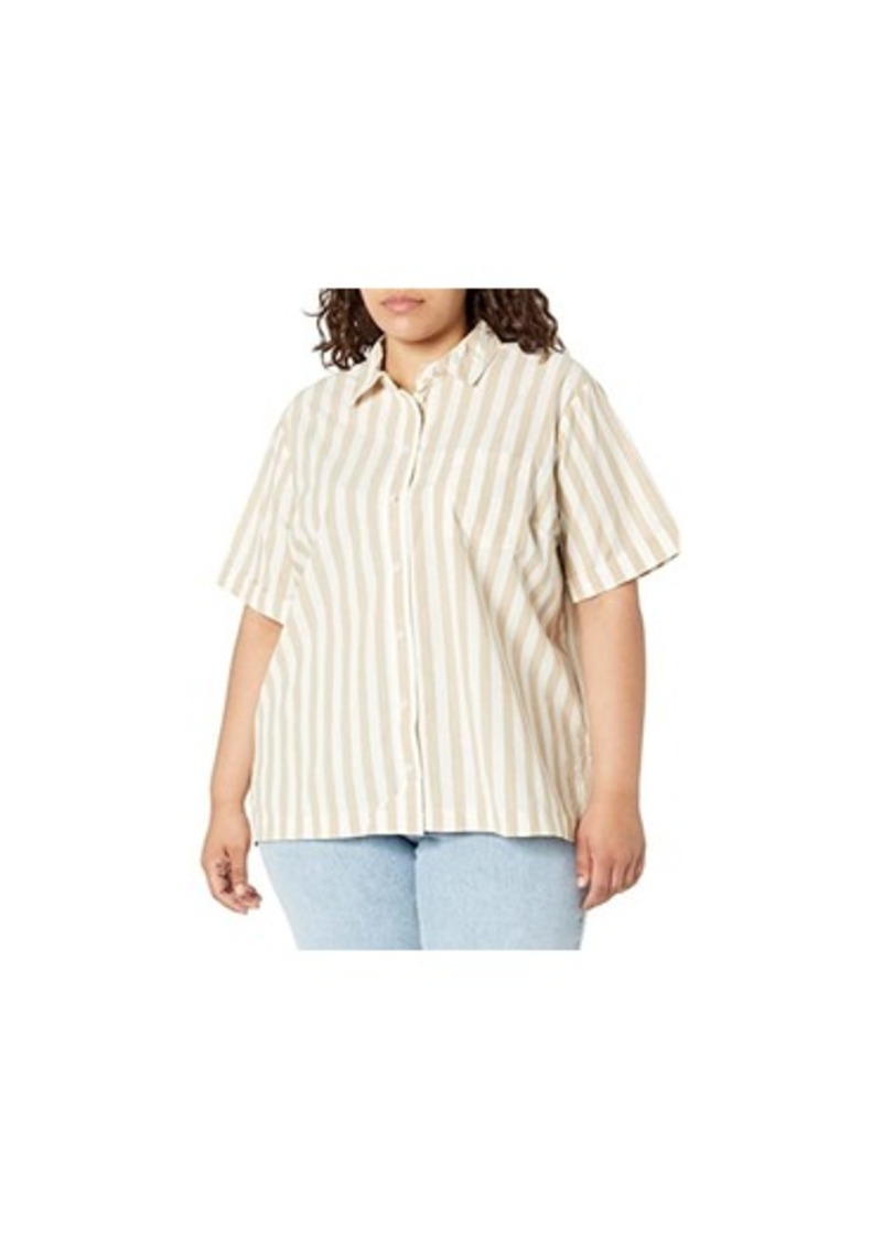 Madewell Plus Signature Poplin Short-Sleeve Button-Down Shirt in Leray Stripe