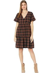 Madewell Plaid Faux-Wrap Short-Sleeve Tiered Mini Dress