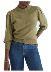Madewell Eaton Dotted Puff Sleeve Cotton & Merino Yarn Pullover Sweater in Vintage Moss at Nordstrom