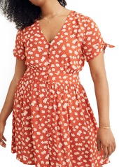 Madewell Hibiscus Print Button Front Tie Sleeve Retro Dress in Small Aloha Thai Chili at Nordstrom