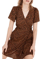 Madewell Painted Leopard Flutter Sleeve Wrap Minidress at Nordstrom
