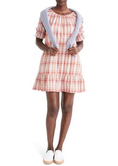Women's Madewell Plaid Ruffle Sleeve Popover Minidress