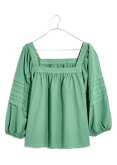 Madewell Square Neck Pleat Sleeve Top in Pale Evergreen at Nordstrom