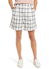 Women's Madewell Windowpane Plaid Pleated Linen & Cotton Shorts