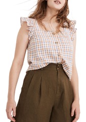 Madewell Women's Gingham Seersucker Ruffle Strap Button-Up Tank in Rainwashed Peri at Nordstrom