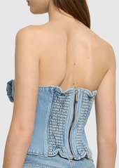 Magda Butrym Cotton Denim Corset W/ Flowers