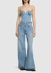 Magda Butrym Cotton Denim Corset W/ Flowers