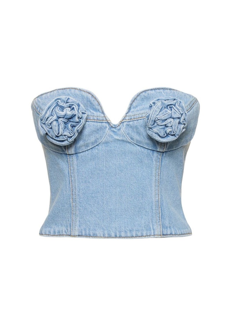 Magda Butrym Cotton Denim Corset W/ Flowers