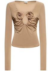 Magda Butrym Draped Jersey Long Sleeve Top W/roses