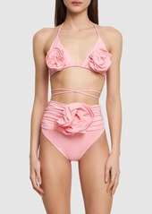 Magda Butrym Jersey Triangle Bikini Top W/ Roses