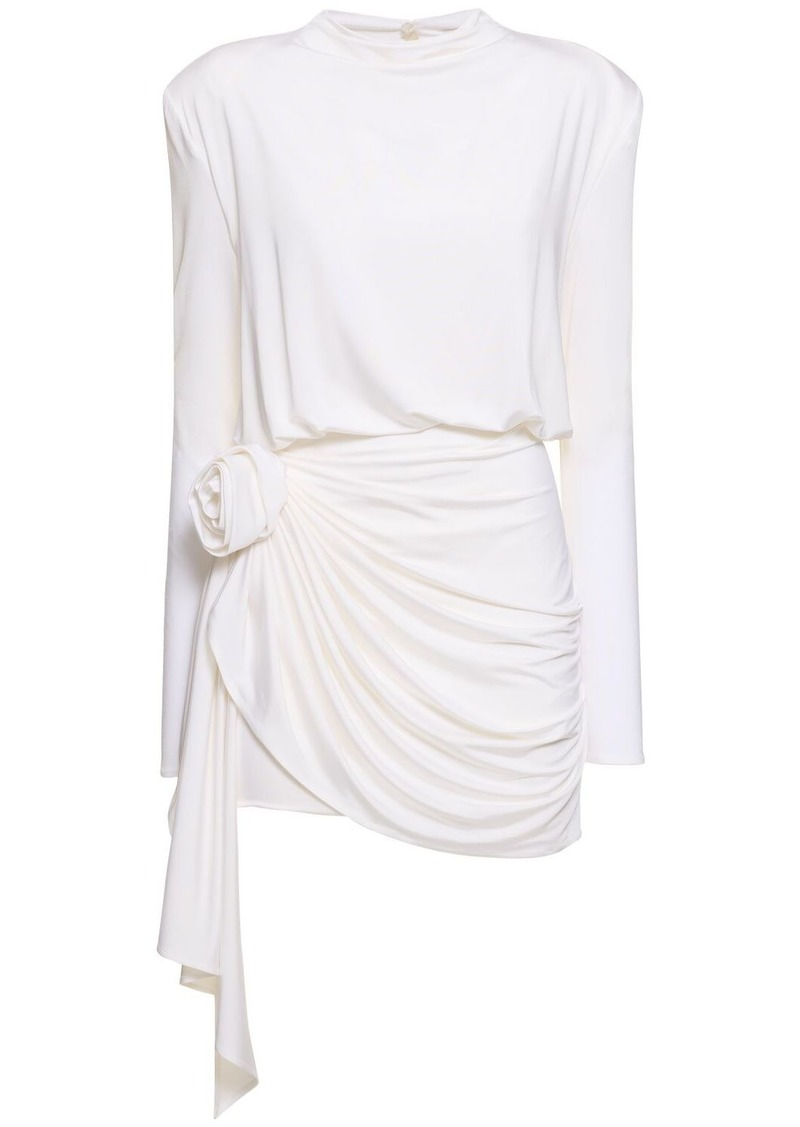 Magda Butrym Jersey Draped Mini Dress W/ Flower