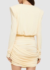 Magda Butrym Jersey Draped Mini Dress W/ Plunge Neck