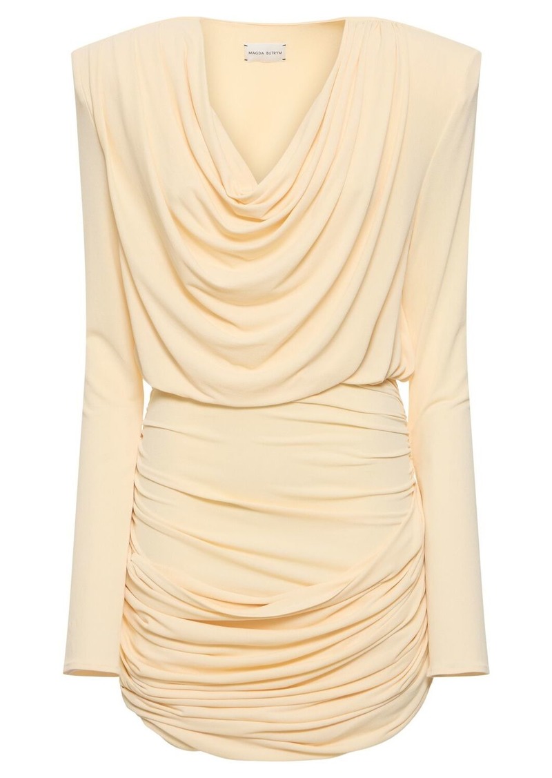 Magda Butrym Jersey Draped Mini Dress W/ Plunge Neck