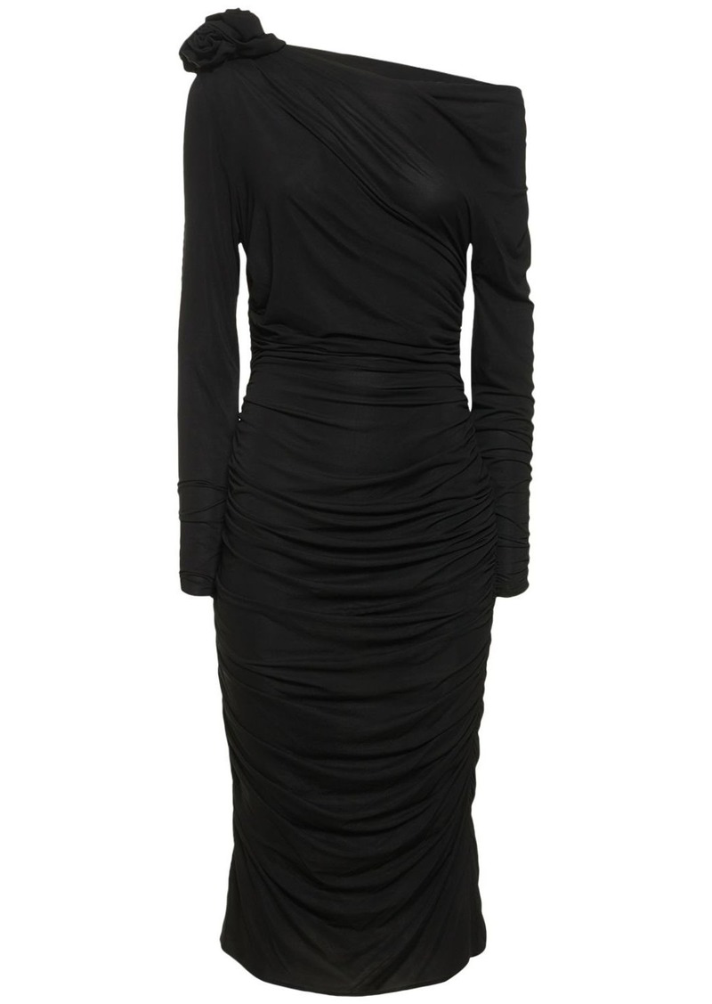 Magda Butrym Jersey Midi Dress W/ 3d Flower