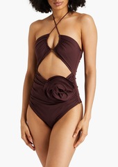 Magda Butrym - Appliquéd cutout ruched halterneck swimsuit - Burgundy - FR 34