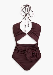 Magda Butrym - Appliquéd cutout ruched halterneck swimsuit - Burgundy - FR 34