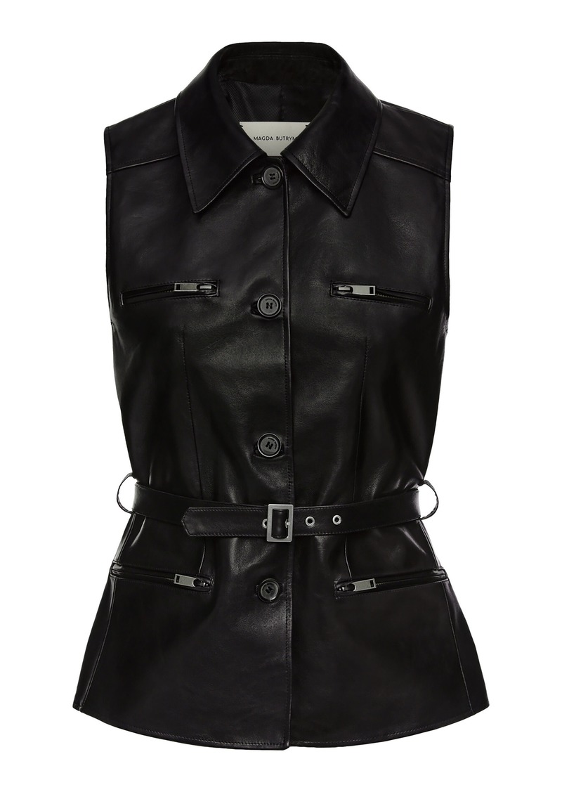 Magda Butrym - Belted Leather Biker Vest - Black - FR 38 - Moda Operandi