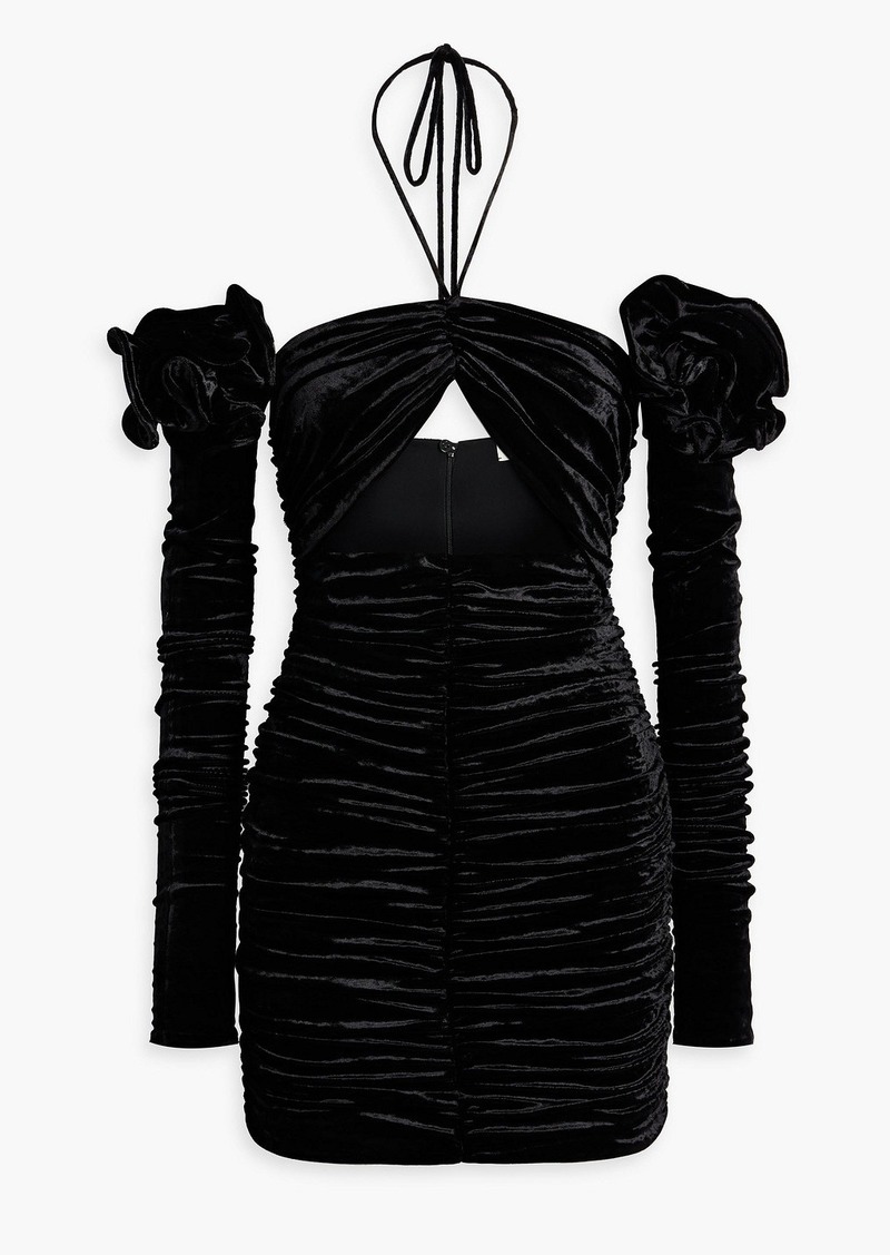 Magda Butrym - Cold-shoulder floral-appliquéd velvet mini dress - Black - FR 36