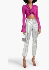 Magda Butrym - Cropped floral-appliquéd stretch-jersey top - Purple - FR 34