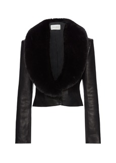 Magda Butrym - Cropped Fur Collar Leather Jacket - Black - FR 38 - Moda Operandi
