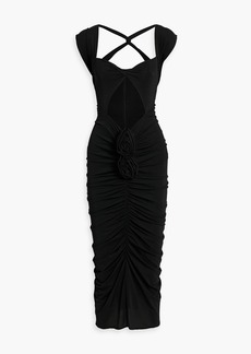 Magda Butrym - Floral-appliquéd cutout stretch-cupro jersey midi dress - Black - FR 36