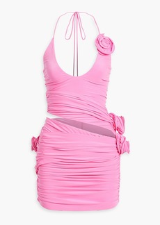 Magda Butrym - Floral-appliquéd cutout stretch-jersey halterneck mini dress - Pink - FR 40