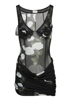 Magda Butrym - Floral-Appliquéd Draped Mini Dress - Black - FR 36 - Moda Operandi