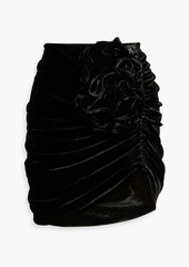 Magda Butrym - Floral-appliquéd ruched silk and wool-blend velvet mini skirt - Black - FR 38