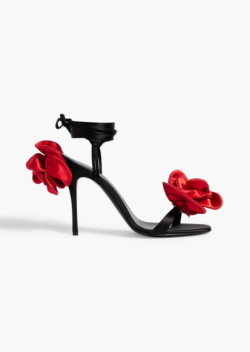 Magda Butrym - Floral-appliquéd satin sandals - Black - EU 40