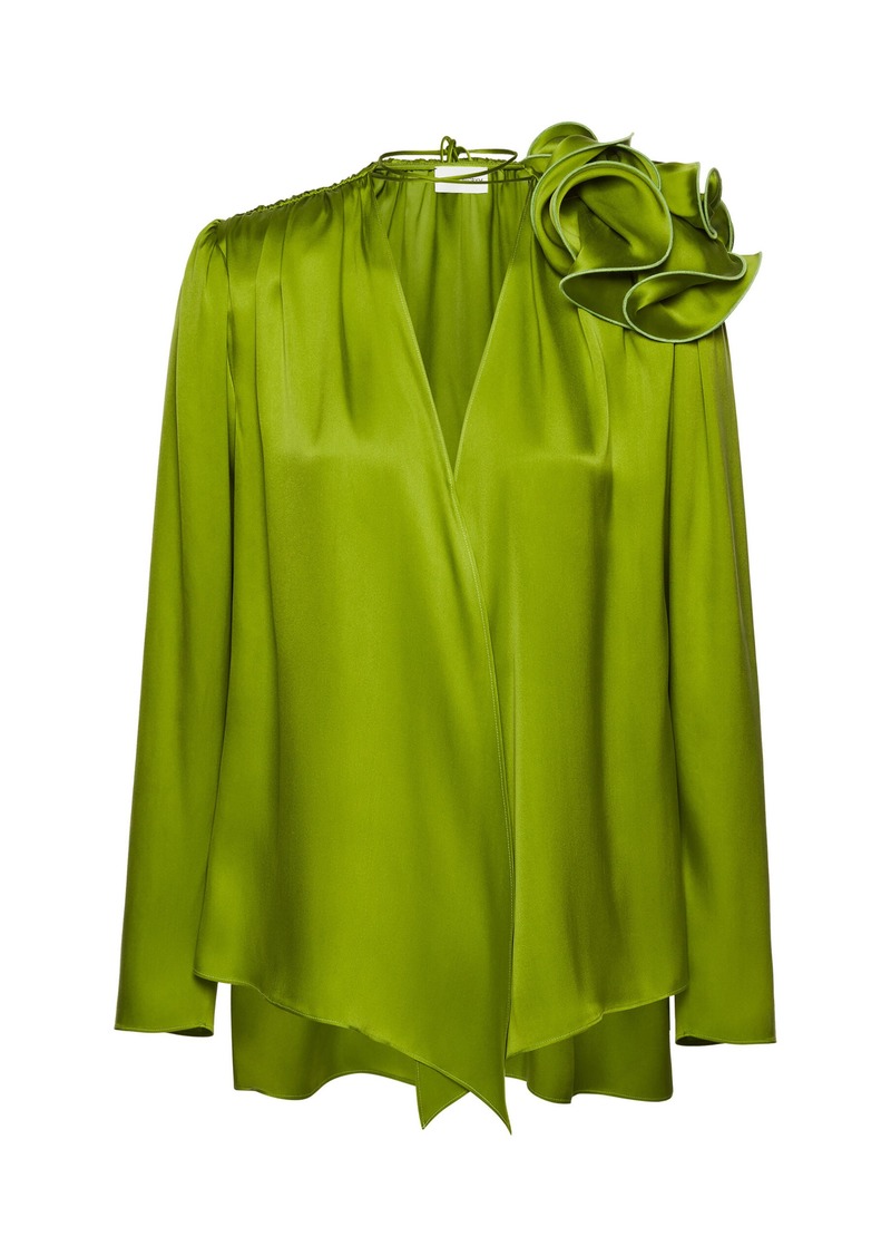 Magda Butrym - Floral-Appliquéd Silk Top - Green - FR 34 - Moda Operandi