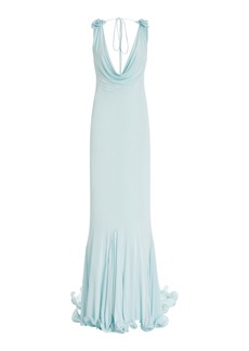 Magda Butrym - Floral-Detailed Draped Cupro Maxi Dress - Blue - FR 36 - Moda Operandi