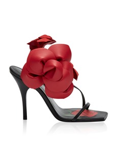 Magda Butrym - Flower-Embellished Leather Heeled Sandals - Black - IT 39.5 - Moda Operandi