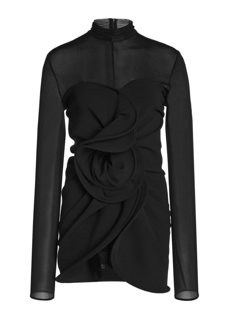 Magda Butrym - Gathered Mesh-Paneled Stretch-Wool Mini Dress - Black - FR 34 - Moda Operandi