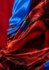 Magda Butrym - Off-the-shoulder cropped cutout floral-print stretch-velvet top - Red - FR 40