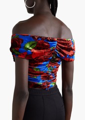 Magda Butrym - Off-the-shoulder cropped cutout floral-print stretch-velvet top - Red - FR 40